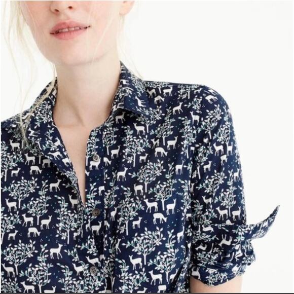 J Crew "A Night's Tale" Woodland Print  Blouse Size 6 - Picture 3 of 9